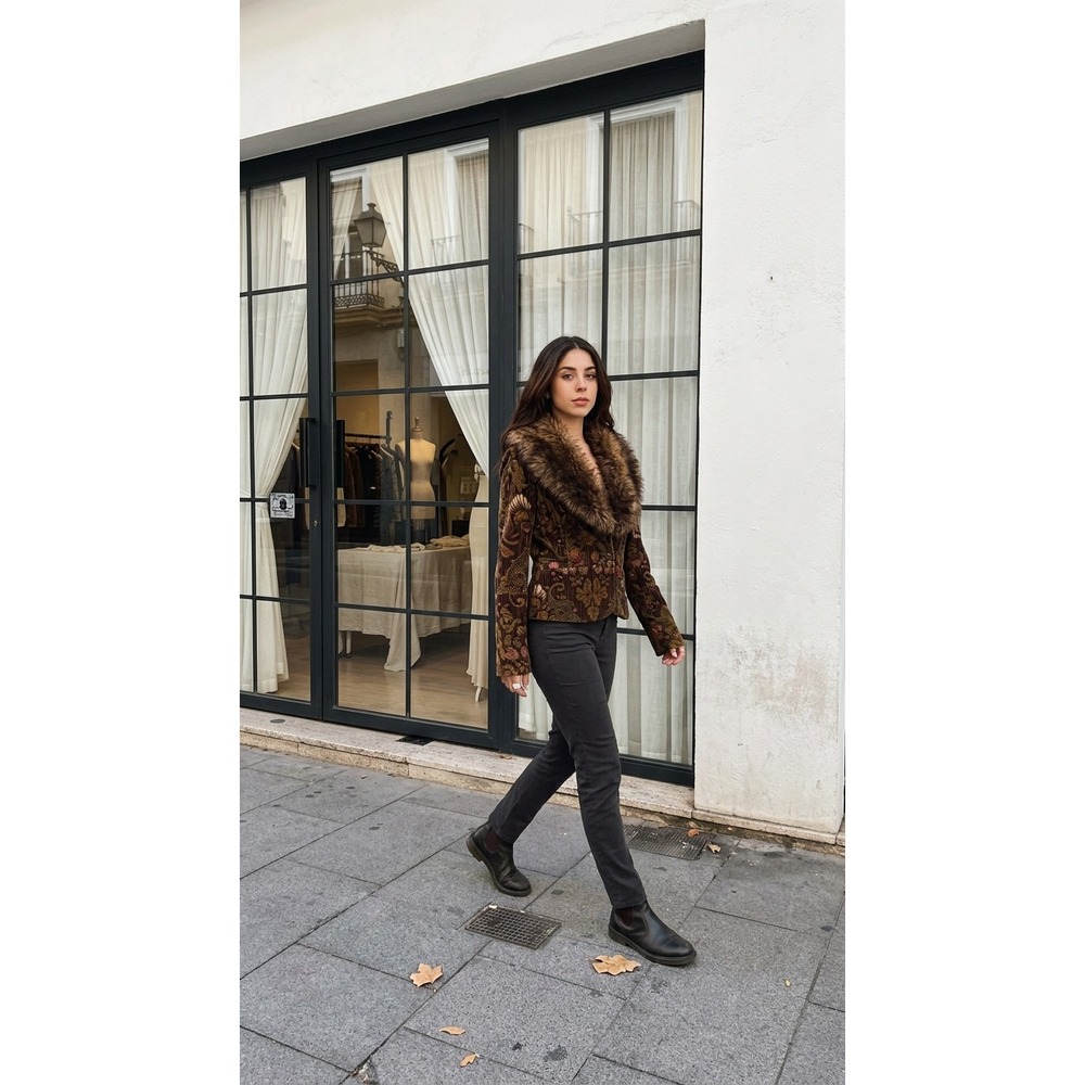 VTG Live A Little Fur Collar Jacket Y2K Penny Lane Corduroy L